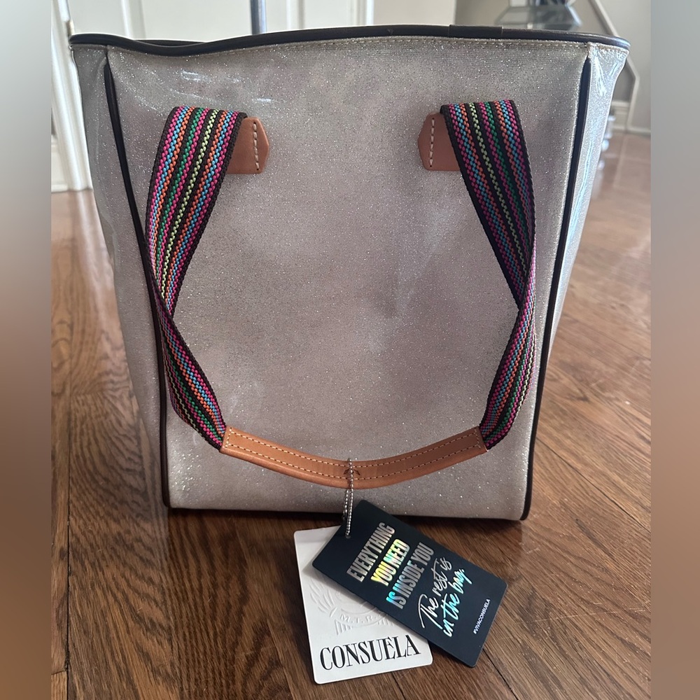 Consuela Chica Classic Tote: Krystal: Black Floral Embroidery, Multicolor Straps - Picture 4 of 13